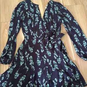 Floral Long Sleeve Wrap Dress